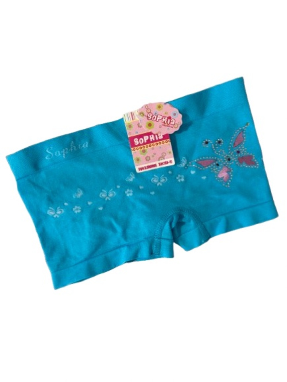 Sophia Seamless Turquoise Blue Underwear with Pink Butterfly Accent Size Medium